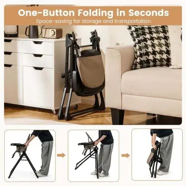 Foldable Baby Highchair – Coffee | Portable Feeding Chair - Adjustable Tray and Footrest COSTWAY - Little and Giant Explorers Costway
