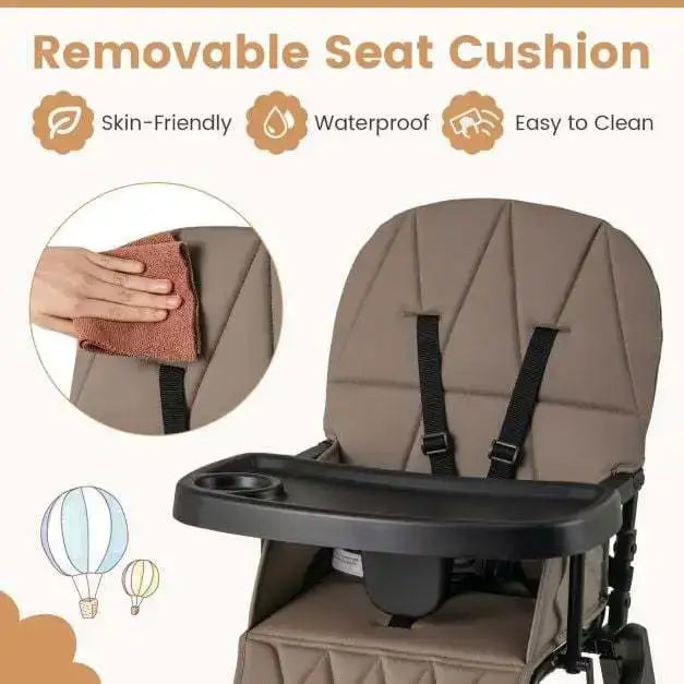 Foldable Baby Highchair – Coffee | Portable Feeding Chair - Adjustable Tray and Footrest COSTWAY - Little and Giant Explorers Costway