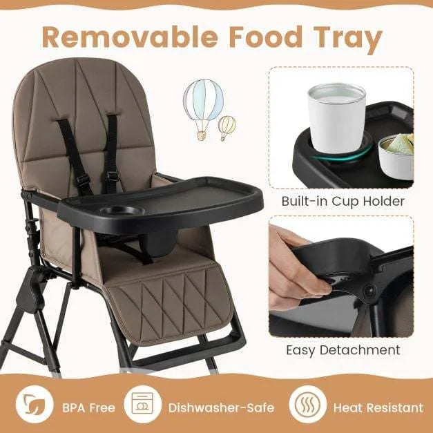 Foldable Baby Highchair – Coffee | Portable Feeding Chair - Adjustable Tray and Footrest COSTWAY - Little and Giant Explorers Costway