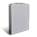 Foldable camping cupboard in portable, closed suitcase form on a white background
