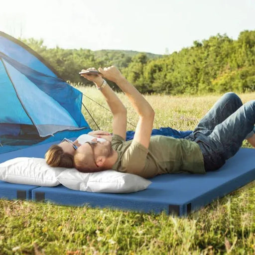 Foldable Camping Mattress with High Density Foam in Navy - Little and Giant Explorers Costway