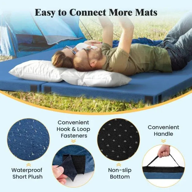 Foldable Camping Mattress with High Density Foam in Navy - Little and Giant Explorers Costway