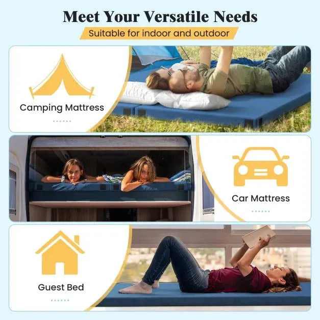 Foldable Camping Mattress with High Density Foam in Navy - Little and Giant Explorers Costway