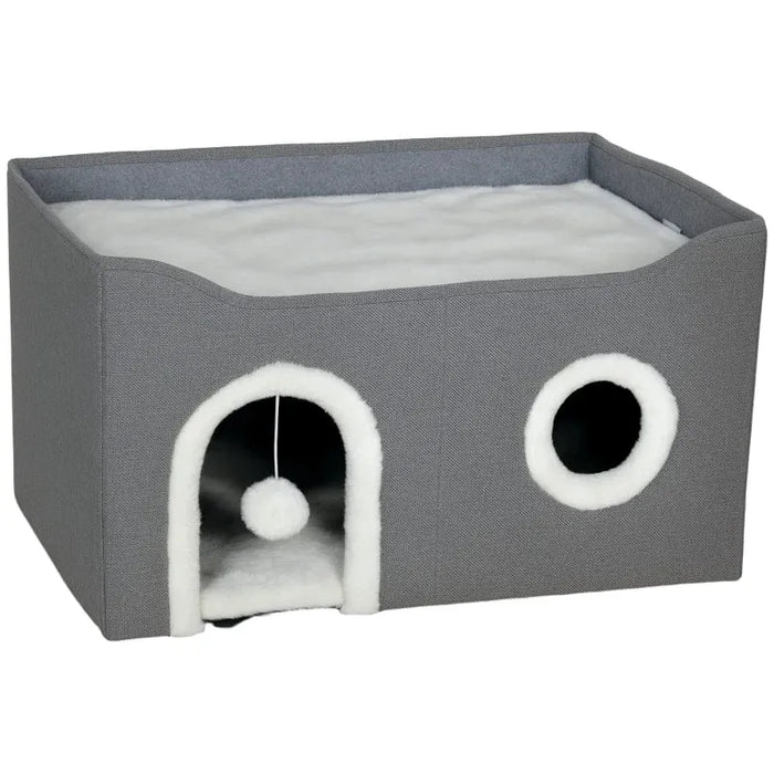 Foldable Cat House | Raised Bed - Cushion, Hideaway Cave and Sisal Scratching Pad PAWHUT - Little and Giant Explorers PawHut