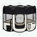 Foldable black and cream dog playpen portable pet enclosure with mesh panels, 90x58x35cm