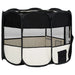 Black and cream foldable dog playpen with mesh panels and carry bag pocket