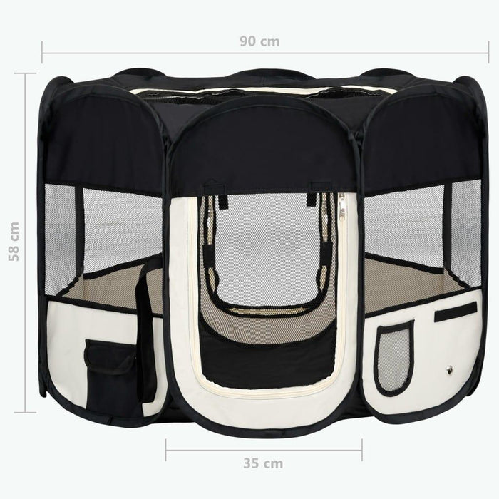 Foldable Dog Playpen with Carrying Bag in Black (90 x 90 x 58cm) - Little and Giant Explorers vidaXL