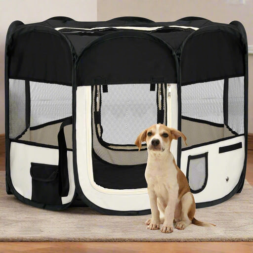 Foldable Dog Playpen with Carrying Bag in Black (90 x 90 x 58cm) - Little and Giant Explorers vidaXL