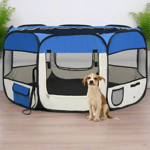 Foldable Dog Playpen with Carrying Bag Blue 125x125x61 cm - Little and Giant Explorers vidaXL