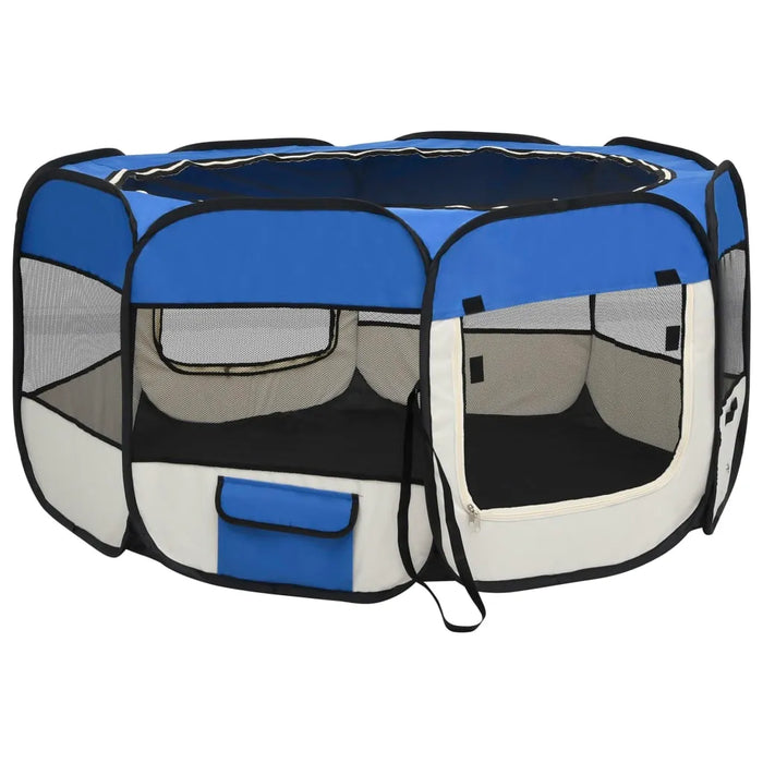 Foldable Dog Playpen with Carrying Bag Blue 125x125x61 cm - Little and Giant Explorers vidaXL