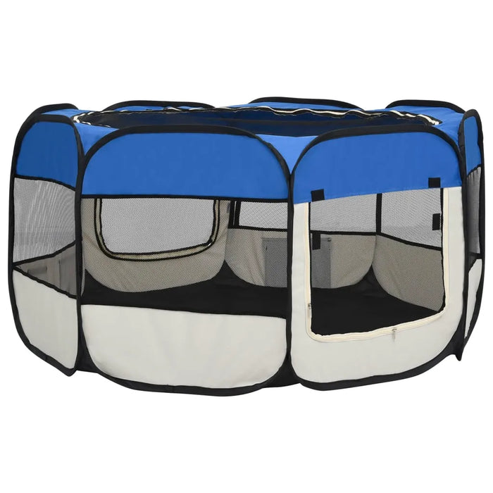 Foldable Dog Playpen with Carrying Bag Blue 125x125x61 cm - Little and Giant Explorers vidaXL