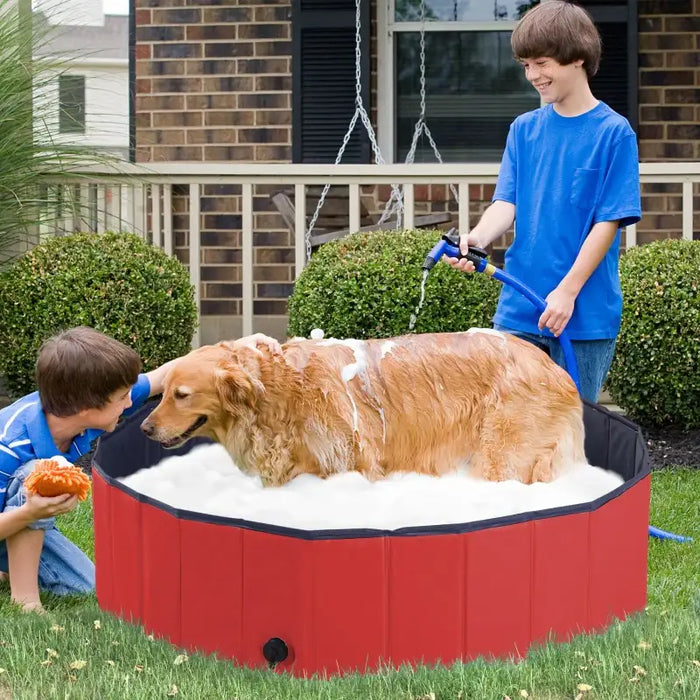Foldable Dog Pool – 120cm Durable PVC Pet Paddling Pool | Portable with Drain Plug PAWHUT - Little and Giant Explorers PawHut