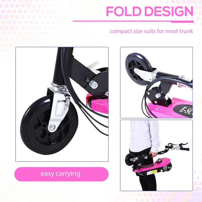 Foldable Electric Scooter for Kids with Brake and Kickstand in Pink 12V - Little and Giant Explorers HOMCOM