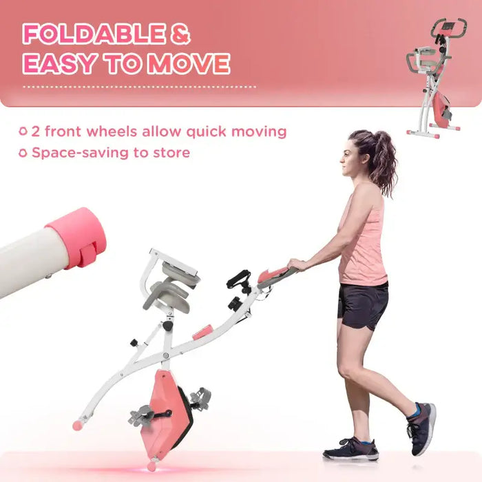 Foldable Exercise Bike with Magnetic Resistance - Pink | LCD Monitor and Tension Ropes HOMCOM - Little and Giant Explorers HOMCOM