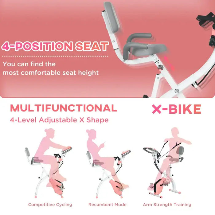 Foldable Exercise Bike with Magnetic Resistance - Pink | LCD Monitor and Tension Ropes HOMCOM - Little and Giant Explorers HOMCOM