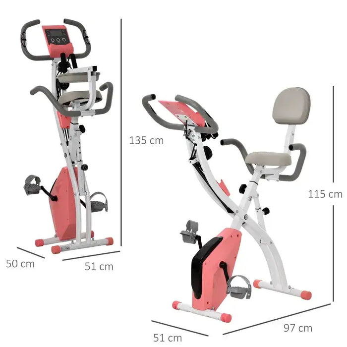 Foldable Exercise Bike with Magnetic Resistance - Pink | LCD Monitor and Tension Ropes HOMCOM - Little and Giant Explorers HOMCOM