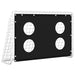 Foldable football goal with steel frame and black target shot wall with four holes