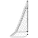 Foldable football goal with steel frame and net, side profile on white background