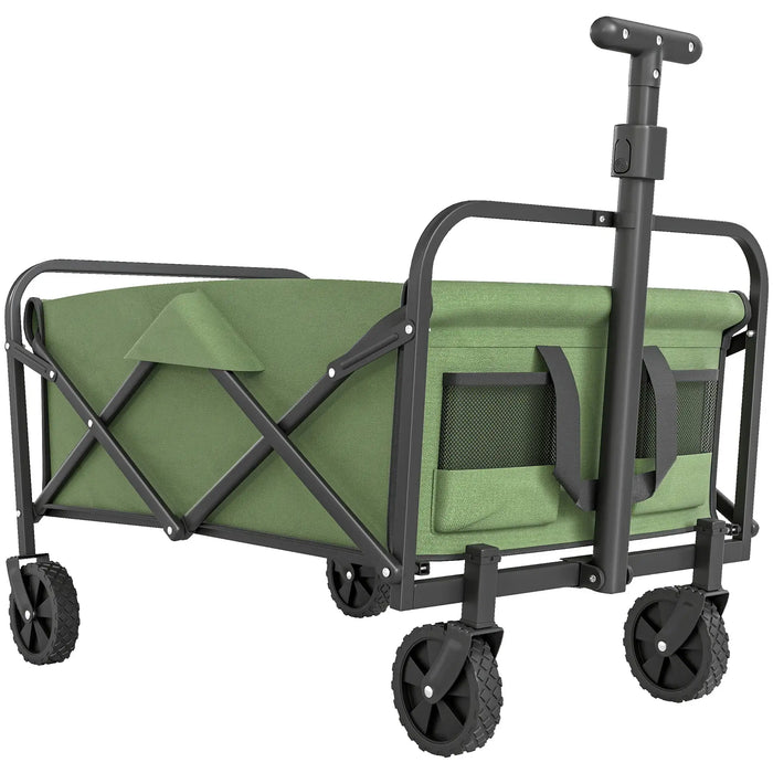 Foldable Garden Trolley Cart – Green | 62L Outdoor Wagon with Adjustable Handle OUTSUNNY - Little and Giant Explorers Outsunny