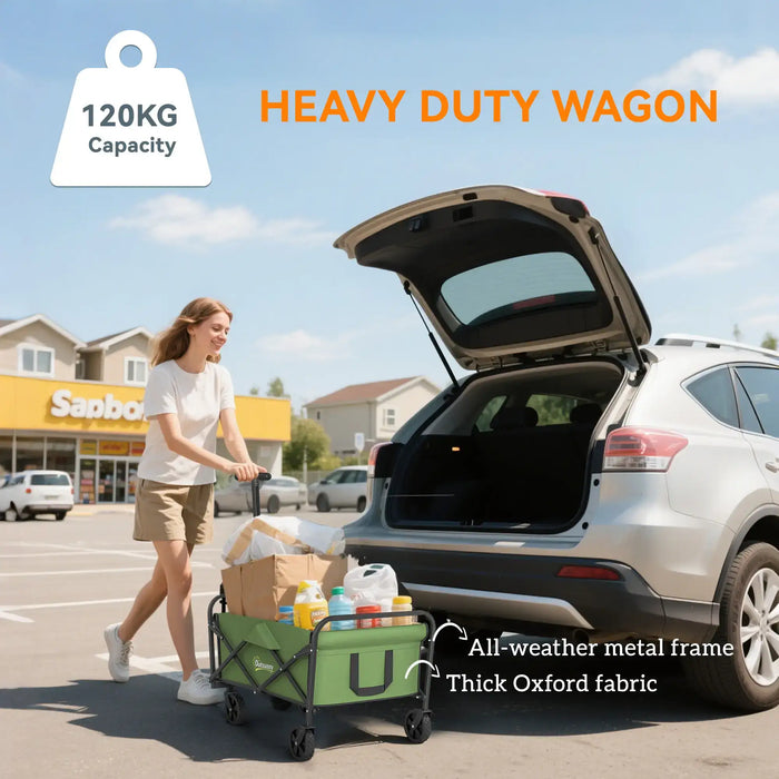 Festival Trolley Cart Green | Versatile Trolley with Telescoping Handle - Little and Giant Explorers Outsunny