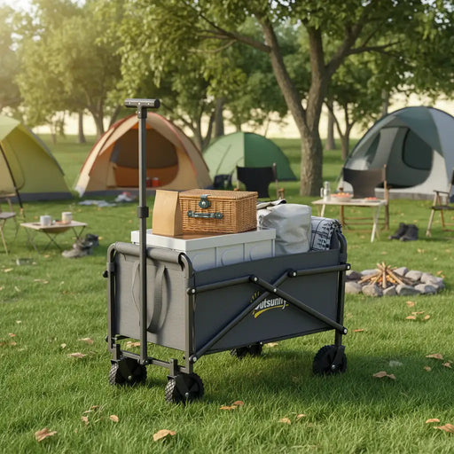Foldable Garden Trolley Cart – Grey | 41L Outdoor Wagon with Adjustable Handle OUTSUNNY - Little and Giant Explorers Outsunny
