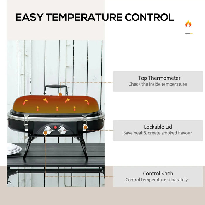 Foldable Gas BBQ Grill Table Top with Thermometer | 2 Burner - Little and Giant Explorers Outsunny