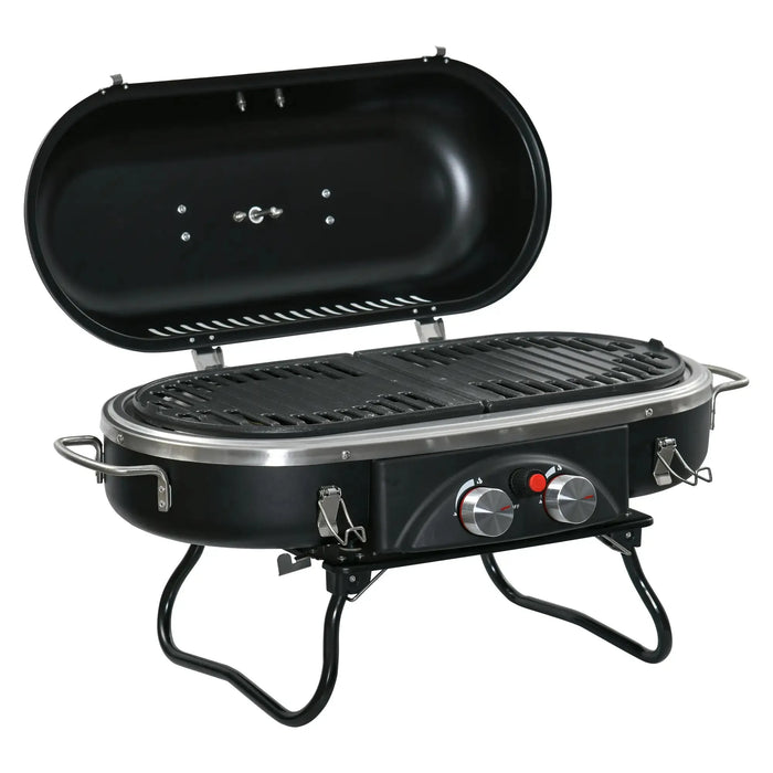 Foldable Gas BBQ Grill Table Top with Thermometer | 2 Burner - Little and Giant Explorers Outsunny