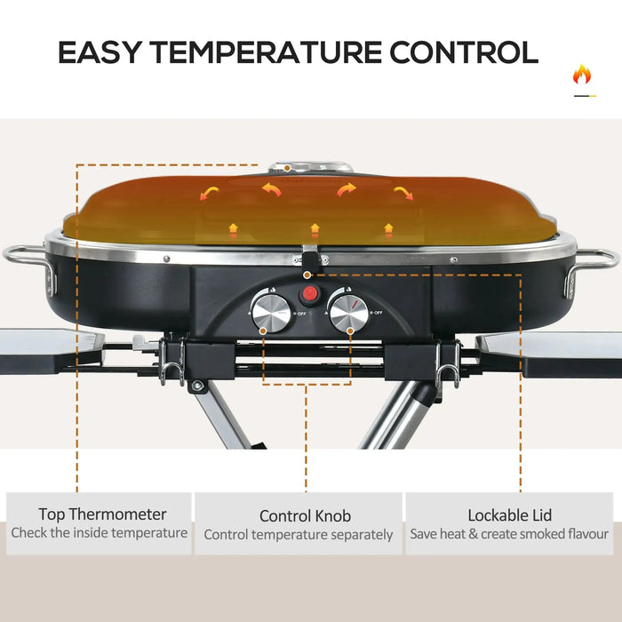 Foldable Gas BBQ Grill Trolley with Thermometer - Little and Giant Explorers Outsunny