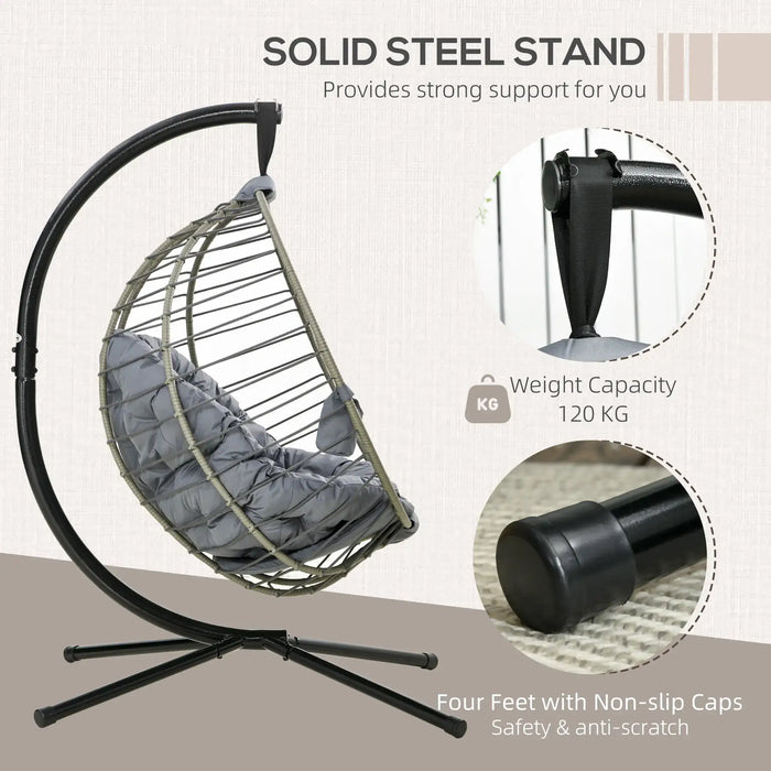 Outdoor Hanging Chair with Metal Stand in Grey - Little and Giant Explorers Outsunny