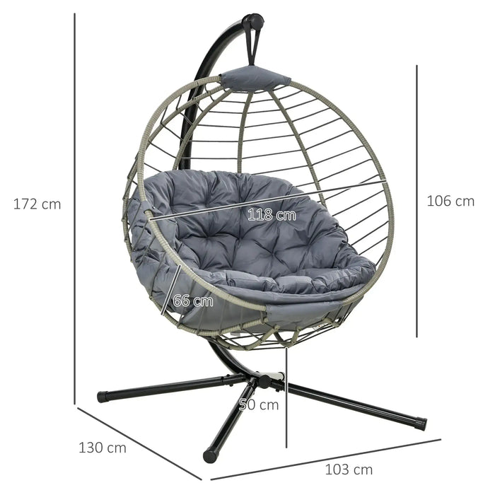 Outdoor Hanging Chair with Metal Stand in Grey - Little and Giant Explorers Outsunny