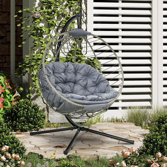Outdoor Hanging Chair with Metal Stand in Grey - Little and Giant Explorers Outsunny