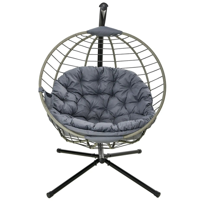 Outdoor Hanging Chair with Metal Stand in Grey - Little and Giant Explorers Outsunny