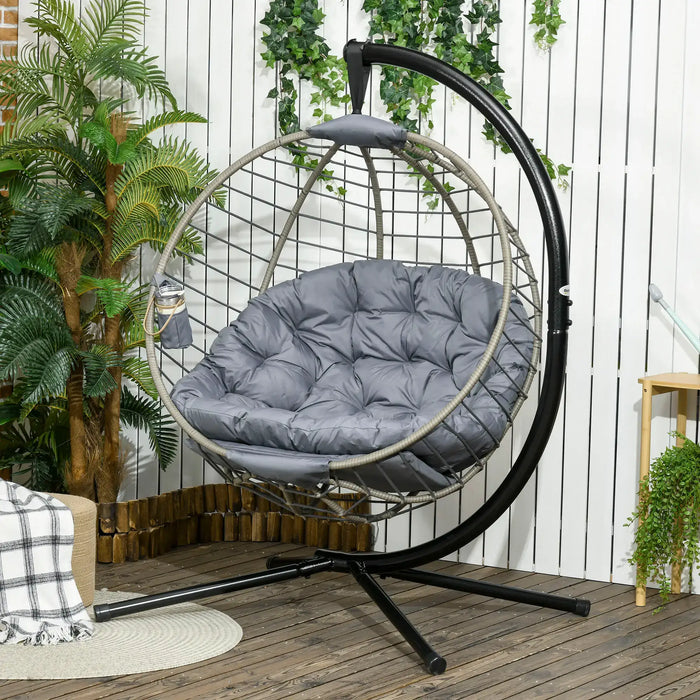 Outdoor Hanging Chair with Metal Stand in Grey - Little and Giant Explorers Outsunny