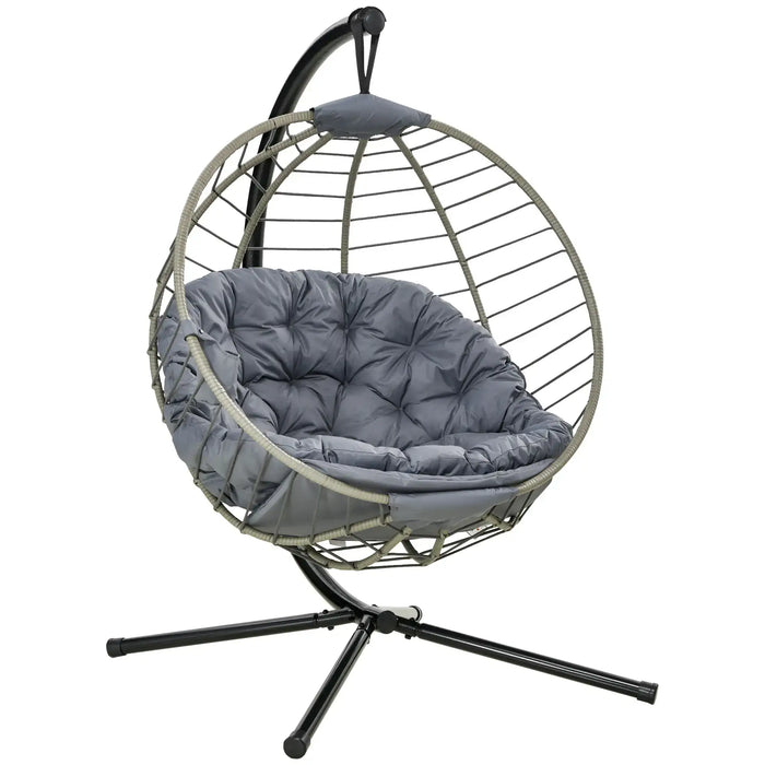 Outdoor Hanging Chair with Metal Stand in Grey - Little and Giant Explorers Outsunny