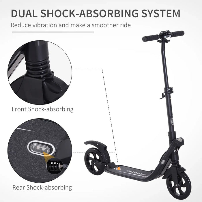 Foldable Kick Scooter | Adult & Teen Commuter Scooter in Black - Little and Giant Explorers HOMCOM