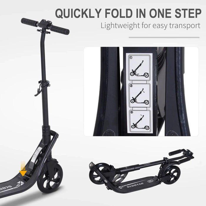 Foldable Kick Scooter | Adult & Teen Commuter Scooter in Black - Little and Giant Explorers HOMCOM