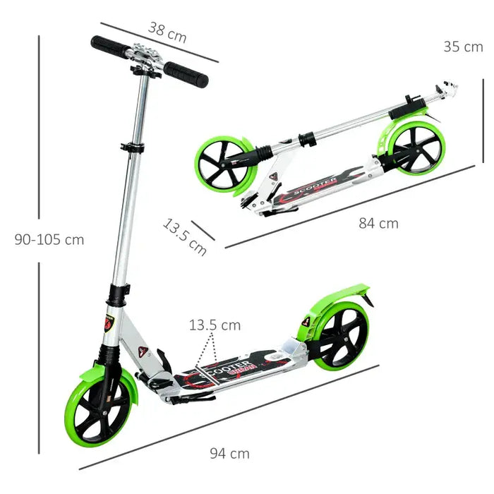 Foldable Kick Scooter – Green | Aluminium Frame - Adjustable Handlebar and Rear Brake HOMCOM - Little and Giant Explorers HOMCOM