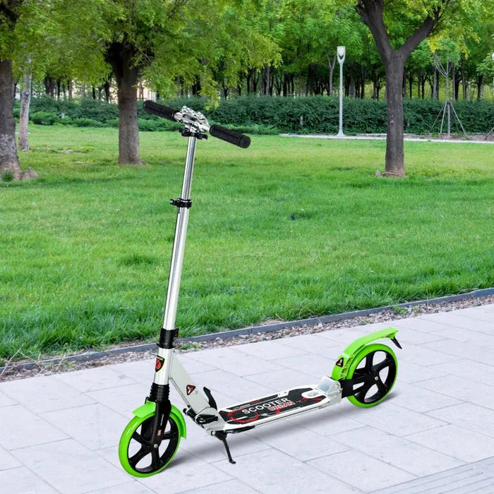 Foldable Kick Scooter – Green | Aluminium Frame - Adjustable Handlebar and Rear Brake HOMCOM - Little and Giant Explorers HOMCOM