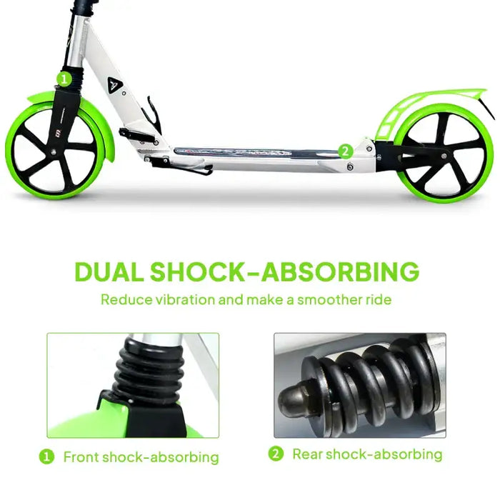 Foldable Kick Scooter – Green | Aluminium Frame - Adjustable Handlebar and Rear Brake HOMCOM - Little and Giant Explorers HOMCOM