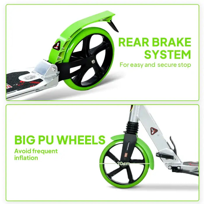 Foldable Kick Scooter – Green | Aluminium Frame - Adjustable Handlebar and Rear Brake HOMCOM - Little and Giant Explorers HOMCOM