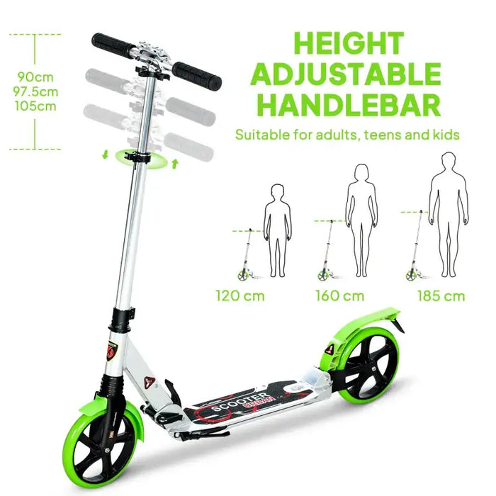Foldable Kick Scooter – Green | Aluminium Frame - Adjustable Handlebar and Rear Brake HOMCOM - Little and Giant Explorers HOMCOM