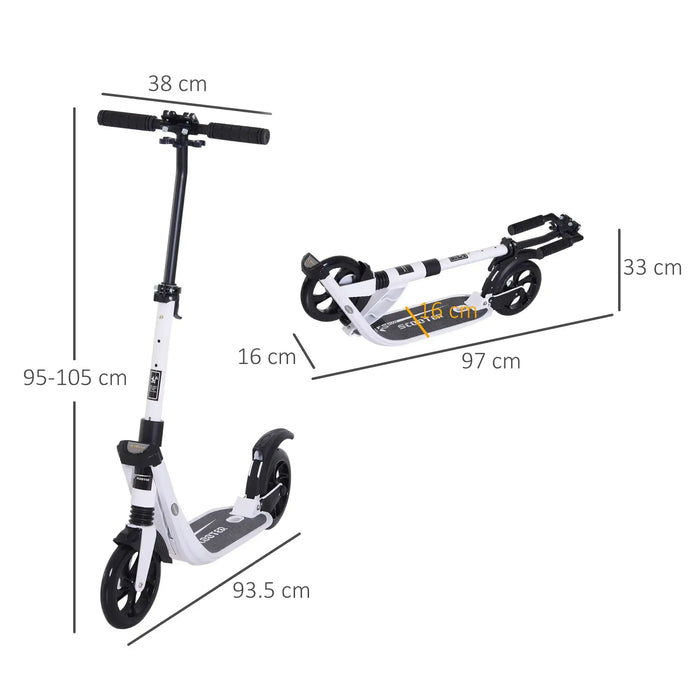 Foldable Kick Scooter | Adult and Teen Commuter Scooter (White Edition) - Little and Giant Explorers HOMCOM