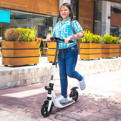 Foldable Kick Scooter | Adult and Teen Commuter Scooter (White Edition) - Little and Giant Explorers HOMCOM
