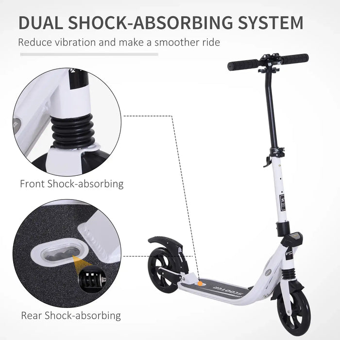 Foldable Kick Scooter | Adult and Teen Commuter Scooter (White Edition) - Little and Giant Explorers HOMCOM