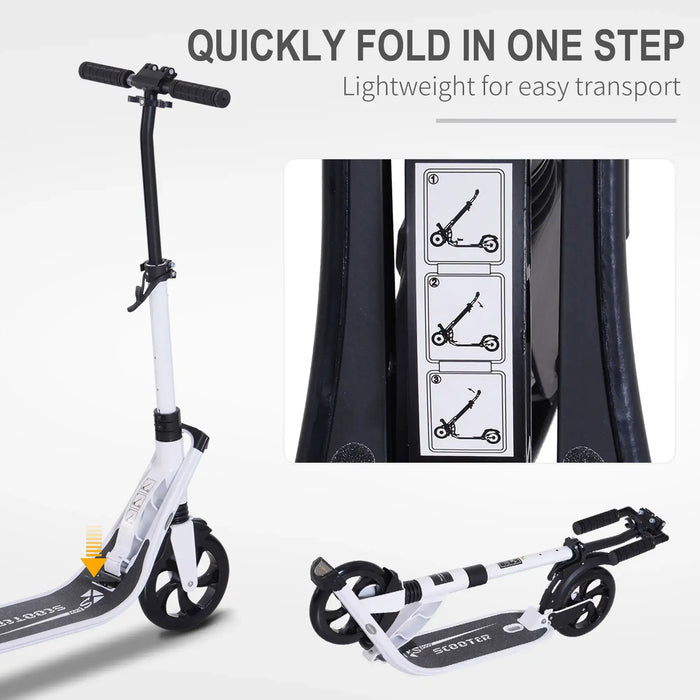 Foldable Kick Scooter | Adult and Teen Commuter Scooter (White Edition) - Little and Giant Explorers HOMCOM