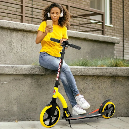Foldable Kick Scooter – Yellow | Aluminium Adult and Teen Commuter Scooter HOMCOM - Little and Giant Explorers HOMCOM
