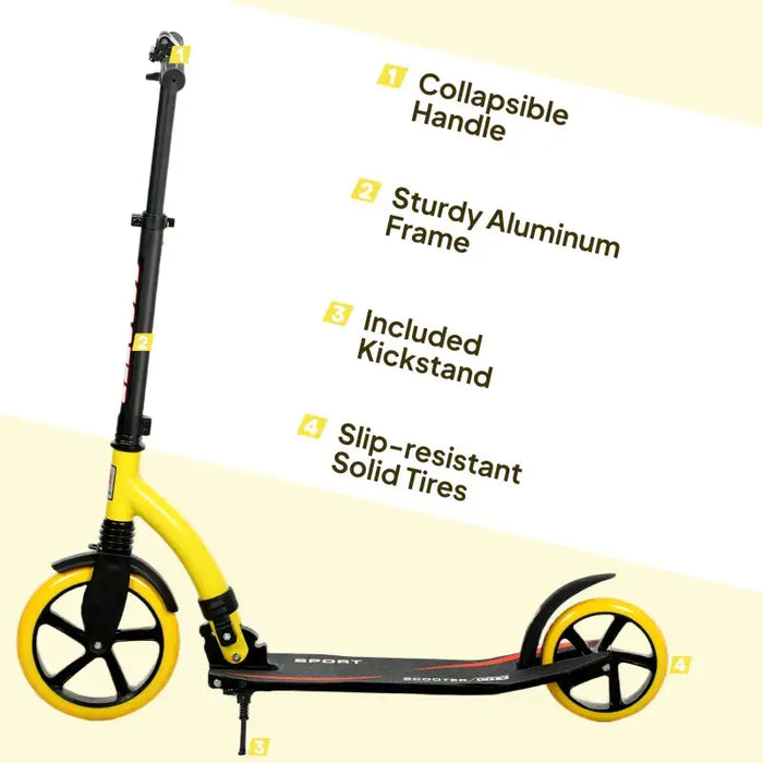 Foldable Kick Scooter – Yellow | Aluminium Adult and Teen Commuter Scooter HOMCOM - Little and Giant Explorers HOMCOM