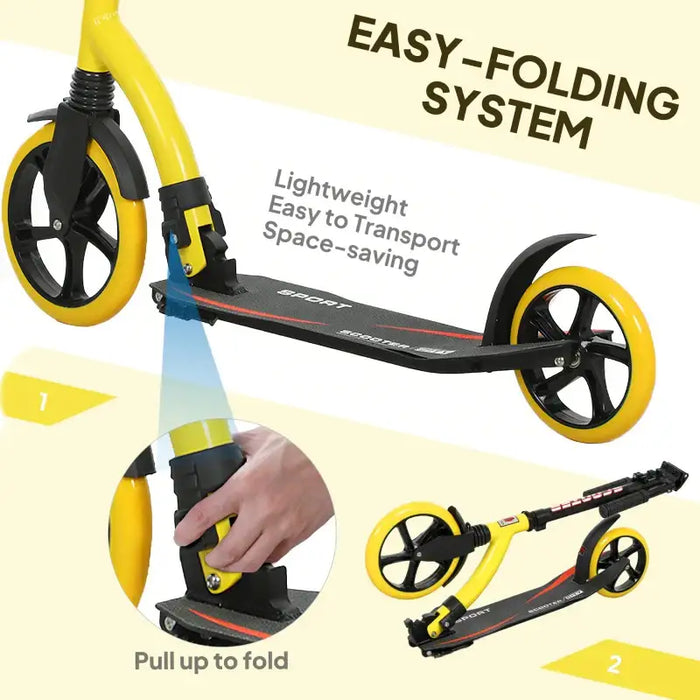 Foldable Kick Scooter – Yellow | Aluminium Adult and Teen Commuter Scooter HOMCOM - Little and Giant Explorers HOMCOM
