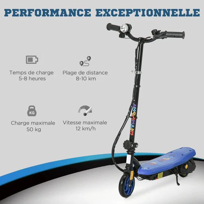 Foldable Kids Electric Scooter with LED Headlight in Blue - Little and Giant Explorers HOMCOM