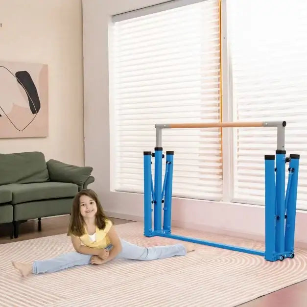 Foldable Kids Gymnastics Bar - Blue Steel Frame | 13-Level Adjustable Height COSTWAY - Little and Giant Explorers Costway